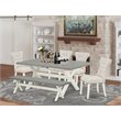 East West Furniture X-Style 6-piece Dining Table Set in White/Doeskin/Cement