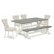East West Furniture X-Style 6-piece Dining Table Set in White/Doeskin/Cement