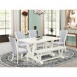 East West Furniture V-Style 6-piece Wood Dining Set with Bench in White/Gray