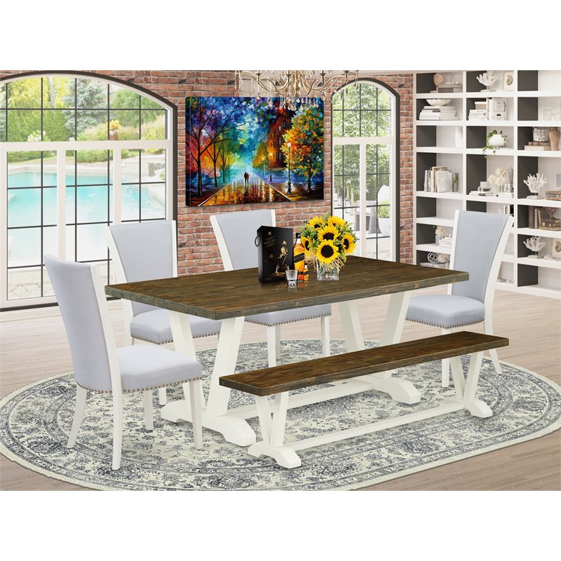 East West Furniture V-Style 6-piece Wood Kitchen Set in Linen White