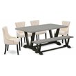 East West Furniture V-Style 6-piece Wood Dining Set with Fabric Chairs in Black