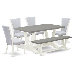 East West Furniture V-Style 6-piece Wood Dinette Table Set in Linen White