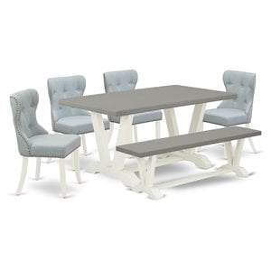 East West Furniture V-Style 6-piece Dining Room Table Set in White/Baby Blue