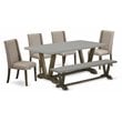 East West Furniture V-Style 6-piece Wood Dining Table Set in Dark Khaki Brown