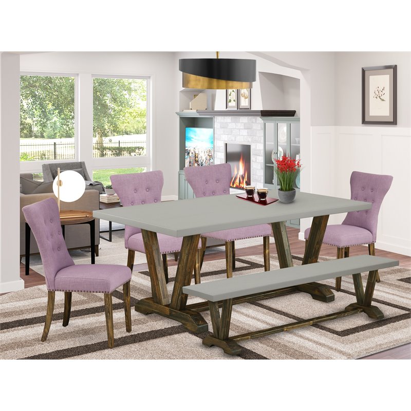 East West Furniture V-Style 6-piece Wood Dining Set in Dahlia Purple