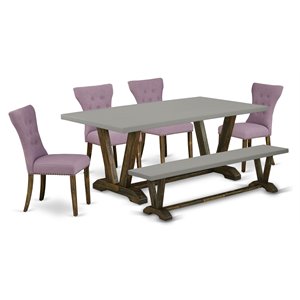 East West Furniture V-Style 6-piece Wood Dining Set in Dahlia Purple