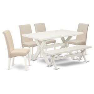 East West Furniture X-Style 6-piece Wood Dining Set in Linen White/Cream