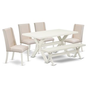 East West Furniture X-Style 6-piece Wood Dining Set in Black/Cream