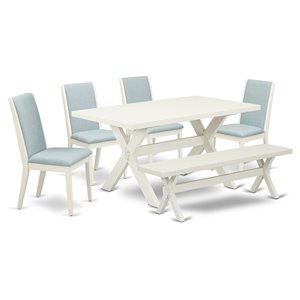 East West Furniture X-Style 6-piece Wood Dinette Table Set in White/Baby Blue