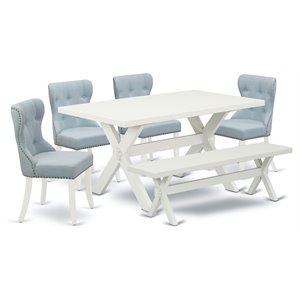East West Furniture X-Style 6-piece Wood Dinette Set in Linen White/Baby Blue