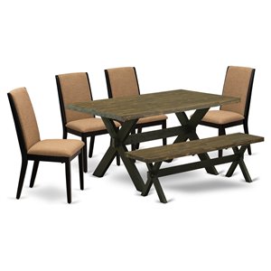 East West Furniture X-Style 6-piece Wood Dining Set in Black/Light Sable