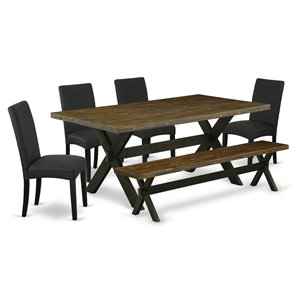 East West Furniture X-Style 6-piece Wood Dinette Set in Jacobean/Black