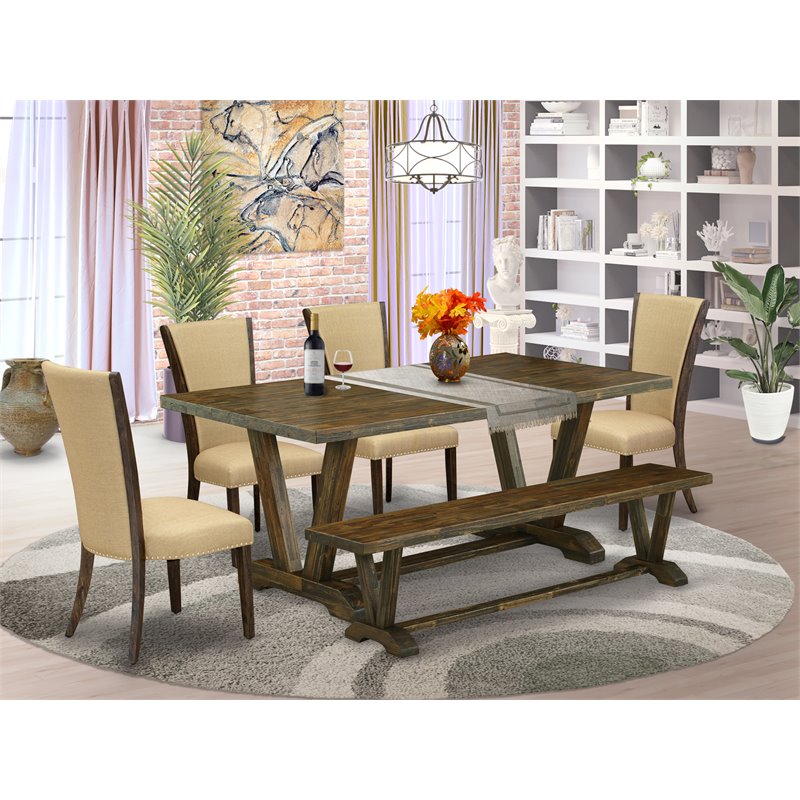 East West Furniture V-Style 6-piece Wood Dinette Table Set in Jacobean Brown