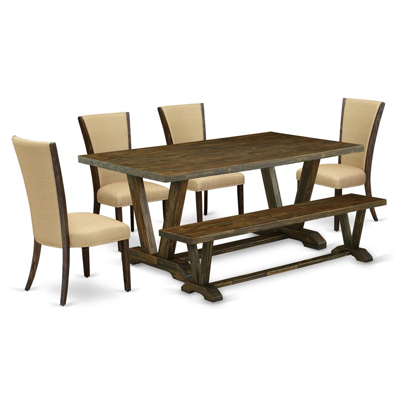 East West Furniture V-Style 6-piece Wood Dinette Table Set in Jacobean Brown