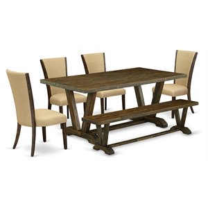 East West Furniture V-Style 6-piece Wood Dinette Table Set in Jacobean Brown