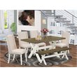 East West Furniture X-Style 6-piece Wood Dining Table Set in Linen White/Cream