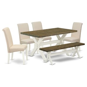 East West Furniture X-Style 6-piece Wood Dining Table Set in Linen White/Cream