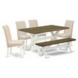 East West Furniture X-Style 6-piece Wood Dining Table Set in Linen White/Cream