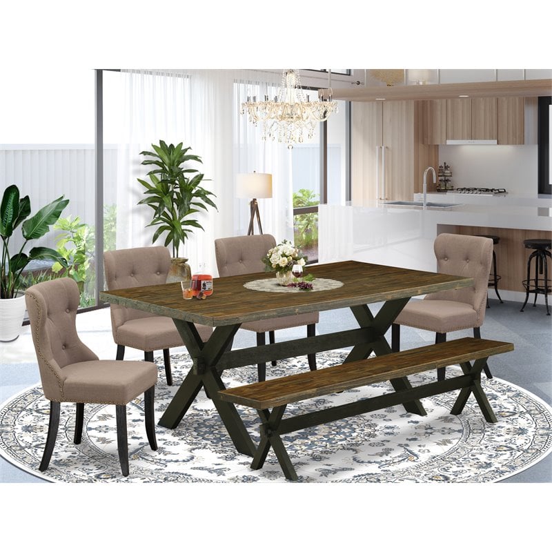 East West Furniture X-Style 6-piece Wood Dining Set in Black/Coffee/Jacobean