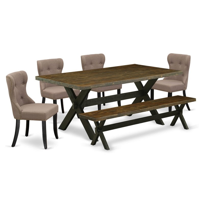 East West Furniture X-Style 6-piece Wood Dining Set in Black/Coffee/Jacobean