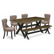 East West Furniture X-Style 6-piece Wood Dining Set in Black/Coffee/Jacobean