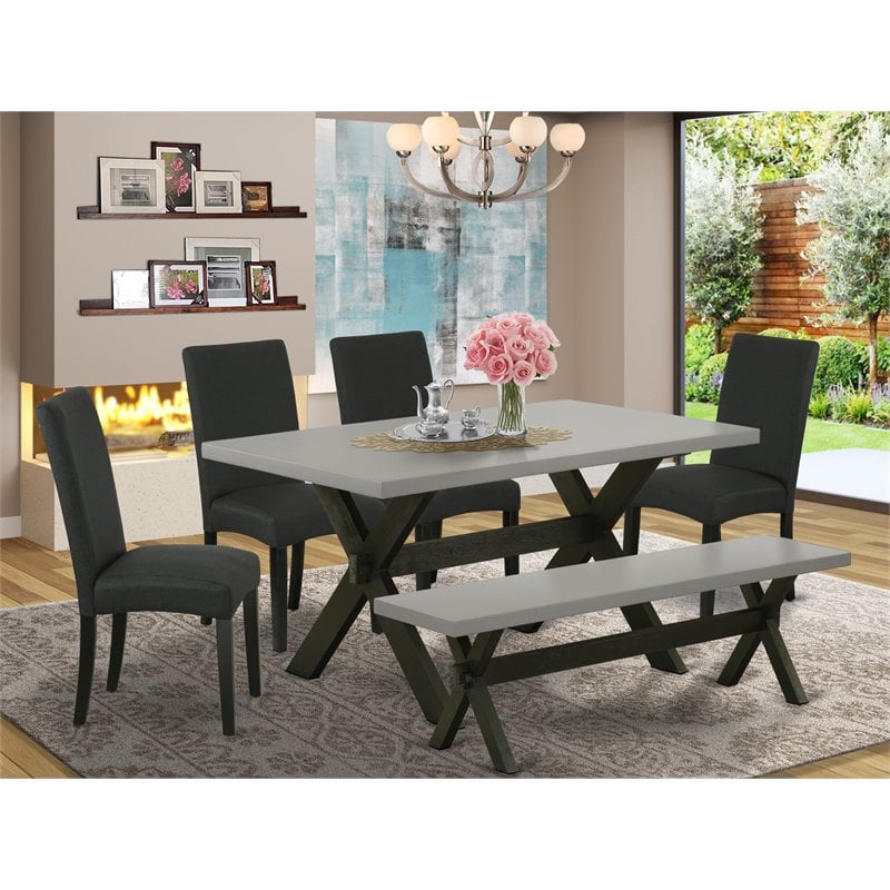 East West Furniture X-Style 6-piece Wood Dining Set in Cement/Black