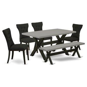 East West Furniture X-Style 6-piece Wood Dining Set in Black/Cement