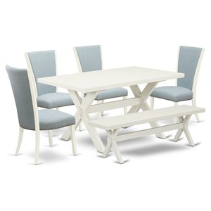 East West Furniture X-Style 6-piece Wood Dinette Set in White and Baby Blue