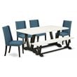 East West Furniture V-Style 6-piece Wood Dining Table Set in Black