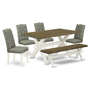 East West Furniture X-Style 6-piece Wood Dining Set in Linen White/Smoke
