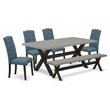 East West Furniture X-Style 6-piece Wood Dining Set with Bench in Black