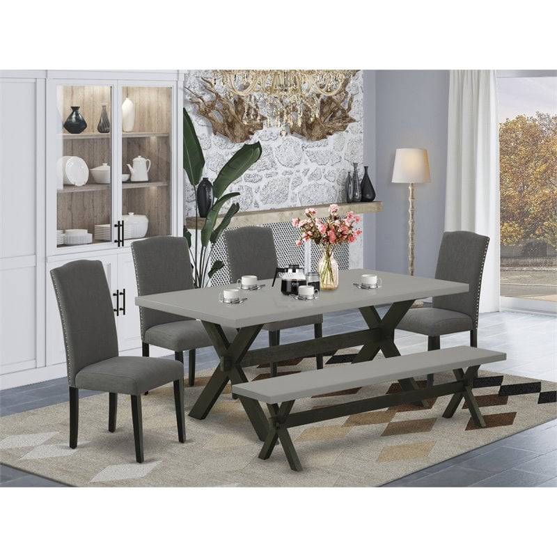 East West Furniture X-Style 6-piece Wood Dining Table Set in Dark Gotham Gray