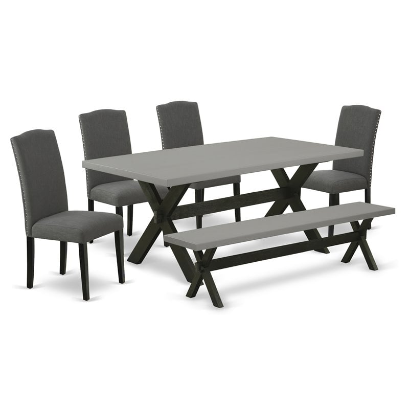 East West Furniture X-Style 6-piece Wood Dining Table Set in Dark Gotham Gray