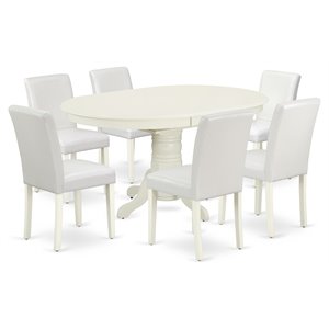 East West Furniture Avon 7-piece Wood Dining Set with Leather Seat in White