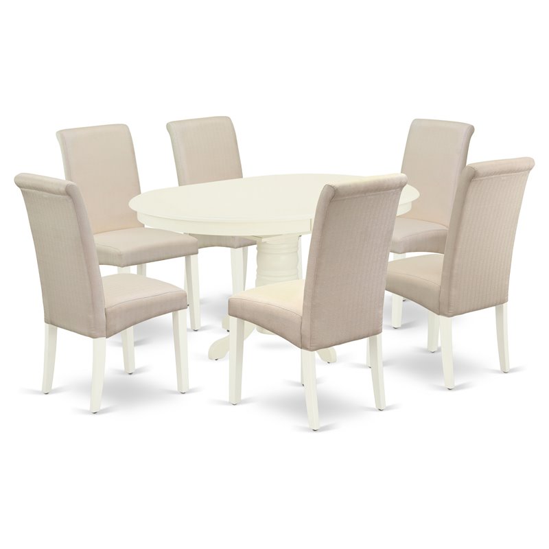 East West Furniture Avon 7piece Wood Set in Linen White/Cream