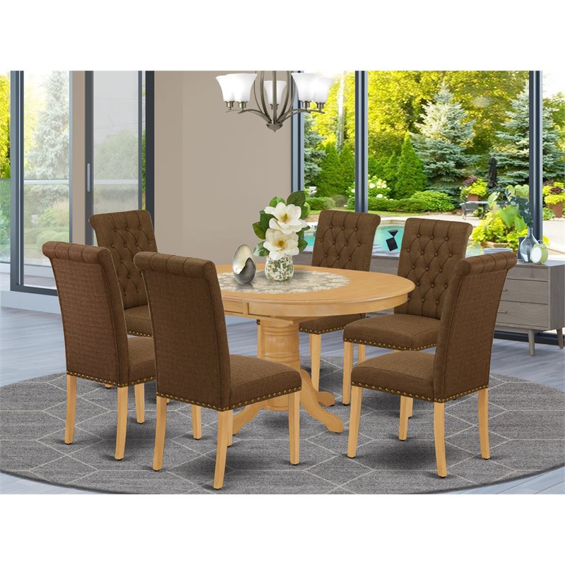 East West Furniture Avon 7-piece Wood Dining Set in Oak/Dark Coffee