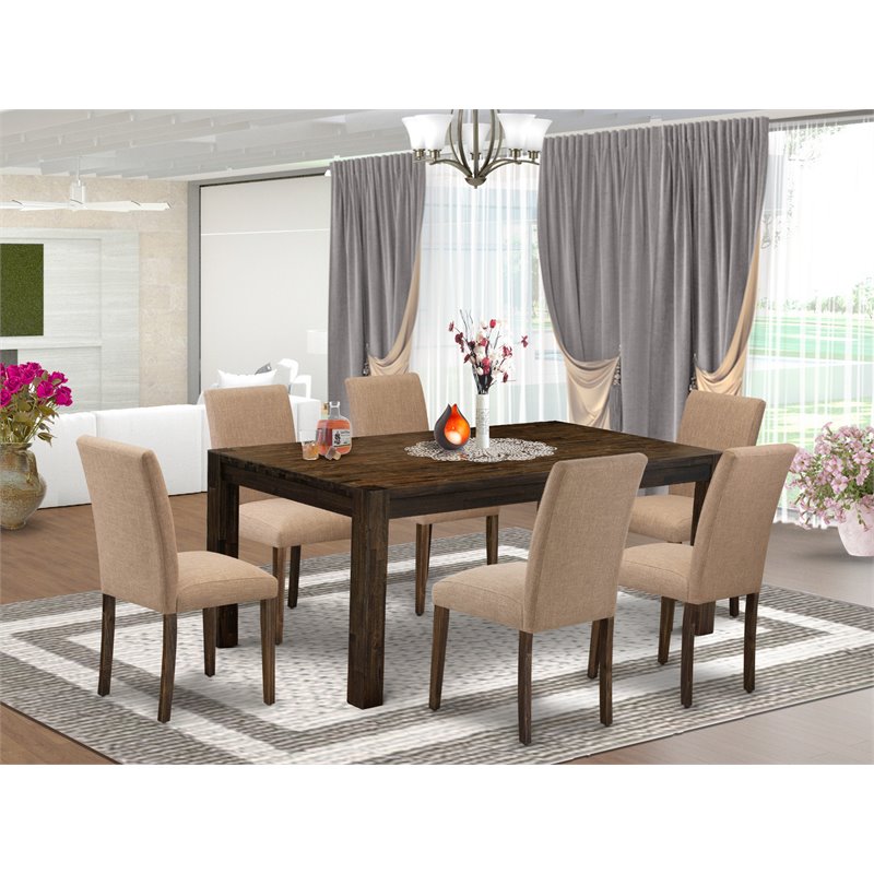 East West Furniture Lismore 7-piece Wood Dining Set in Brown/Light Sable