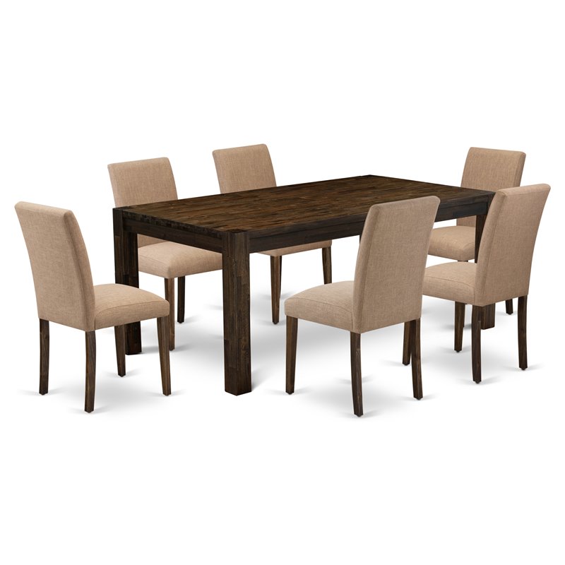 East West Furniture Lismore 7-piece Wood Dining Set in Brown/Light Sable