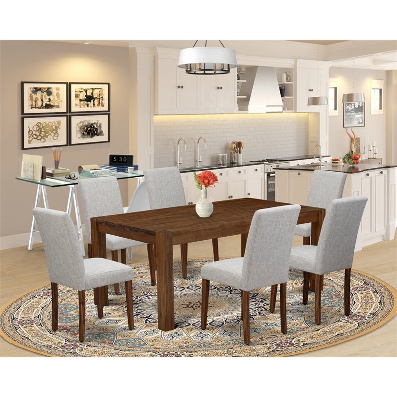 East West Furniture Lismore 7-piece Wood Dining Set in Natural/Doeskin