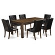 East West Furniture Lismore 7-piece Wood Dining Set in Jacobean Brown/Black