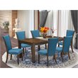 East West Furniture Lismore 7-piece Wood Dining Set in Jacobean Brown/Blue