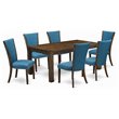 East West Furniture Lismore 7-piece Wood Dining Set in Jacobean Brown/Blue