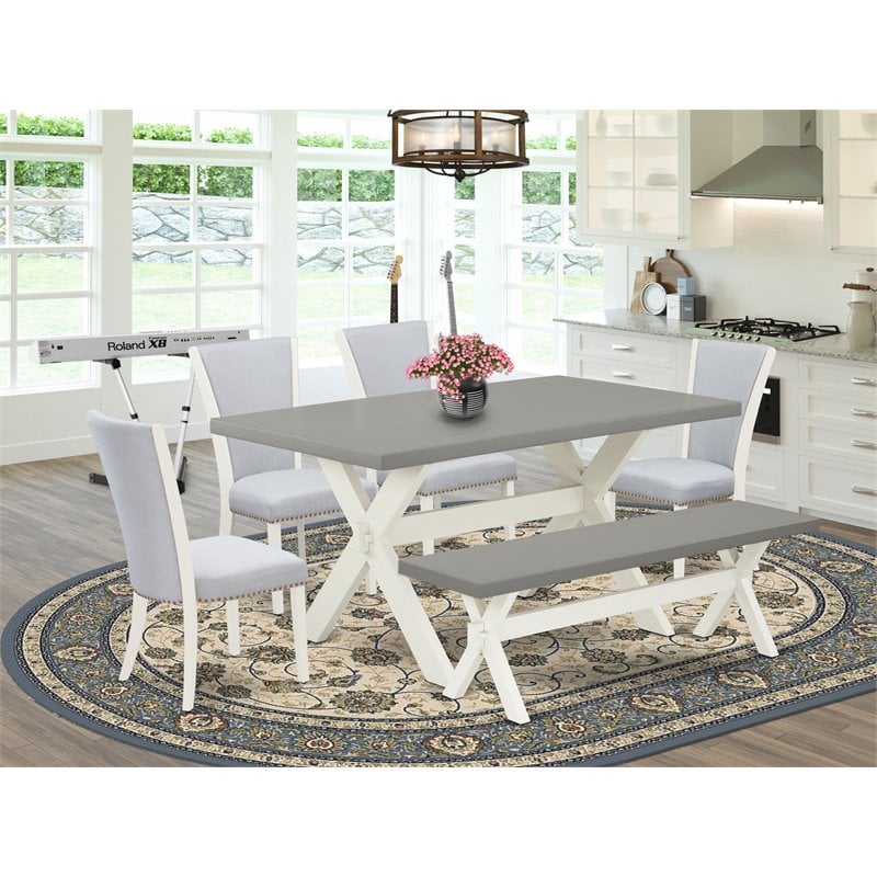 East West Furniture X-Style 6-piece Wood Dining Table Set in White/Gray