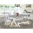 East West Furniture X-Style 6-piece Wood Dining Table Set in White/Gray