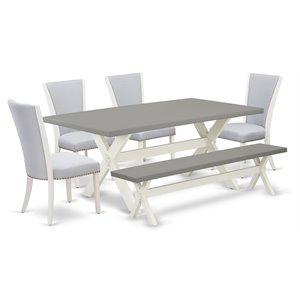East West Furniture X-Style 6-piece Wood Dinette Set in Linen White/Gray