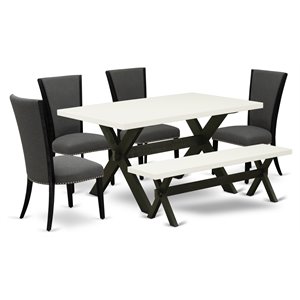 East West Furniture X-Style 6-piece Wood Kitchen Table Set in Black