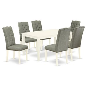 East West Furniture Capri 7-piece Wood Dining Table Set in Linen White