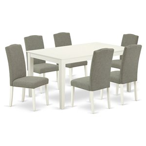 East West Furniture Capri 7-piece Wood Dining Set in Linen White/Dark Shitake