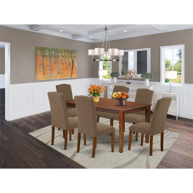 East West Furniture Capri 7-piece Wood Dining Set in Mahogany/Dark Coffee