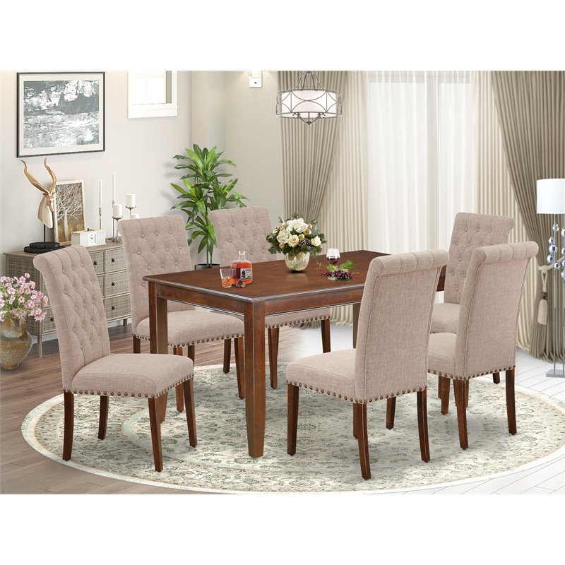 East West Furniture Dudley 7-piece Wood Dining Set in Mahogany/Light Fawn